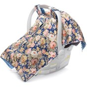 Resim Jeemson Bebek Arabası Koltuk Örtüsü Güneş Engeli Isı Sağlama Pamuk+polyester 100x78cm Lacivert Çiçek Desenli 190807 