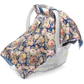 Resim Jeemson Bebek Arabası Koltuk Örtüsü Güneş Engeli Isı Sağlama Pamuk+polyester 100x78cm Lacivert Çiçek Desenli 190807 