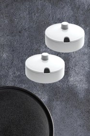 Resim nazen Mimhome 2 Adet Şekerlik Baharatlık 10cm Beyaz Kase Kapaklı:kahve,nescafe,tuz,şeker,pulbiber,kekik 