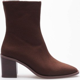 Resim Arden Kadın Kahverengi Süet Kalın Topuklu Fermuar Detaylı Bot 7cm Kahverengi 