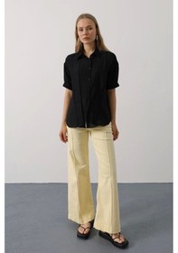 Resim Atkı Detaylı Yarım Kol Gömlek - Siyah Siyah 