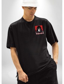 Resim Orochimaru Anime Siyah Oversize Unisex Ön Sol Yan Minimal Baskılı Tişört Koyu Siyah 