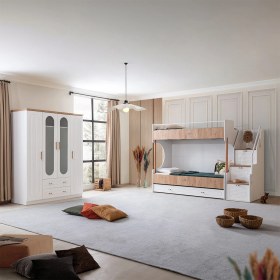Resim Setay Ranza, Vita Bohem Genç Odası Takımı Yavrulu Ceviz Ranza + 4 Kapaklı Dolap 