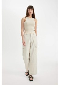 Resim DeFacto Gabardin Pantolon Wide Leg Geniş Bol Paça Kargo Cepli Normal Bel Basic Düz Standart Boy C5974AX24SPBG802 