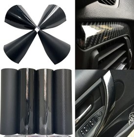 Resim Mat Siyah-7cmx150cm-karbon Fiber Araç Plakası Su Geçirmez Siyah Vinil Wrap Rulo Mat Siyah Sarma Folyo Konsol Bilgisa 