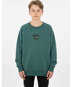 Resim Kanguru Cepli Baskılı Detaylı Erkek Çocuk Sweatshirt-90885 Yeşil 