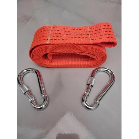 Resim Halatı 3 Ton 5 M (Çekme Halatı) Kumaş 10 mm Vidalı Metal Çengelli Karabinalı, Turuncu Kumaş Çeki Halatı, 5 cm Genişlik 2mm, Yüksek Dayanıklı, Çelik Uçlu Araba Çekme, Oto Çeki 
