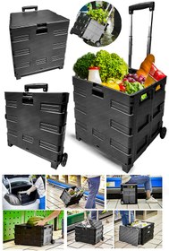 Resim PROXTECH Katlanabilir Yükseklik Ayarlı Tekerlekli Avm Süpermarket Alışveriş Sepeti Bagaj Sandık Arabası 