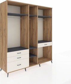 Resim Kronos Dolap 7 Raflı 4 Çekmeceli 3 Askılı 220x59x243 Çam-antrasit/aytaşı Antrasıt/aytası 