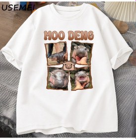 Resim Flood Of Style Moo Deng Rap T Shirt Seviyorum Moo Deng Komik Bebek Hippo Sevgilisi T-shirt Rahat Pamuk Erkek Beyaz 