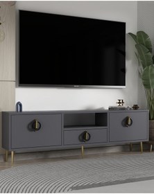 Resim 1318dropct-32 Tv Sehpası Antrasit-altın-siyah Altın-siyah 