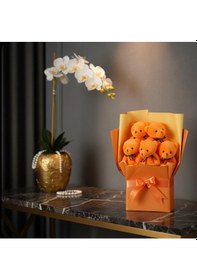 Resim Sevimli Peluş Ayıcık Buketi Özel Tasarım Sevgiliye,arkadaş Hediyelik Turuncu 