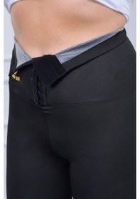 Resim Kadın Ekstra Yüksek Bel Agraflı Sauna Termal 3 Kademeli Agraflı Tayt Siyah 