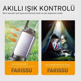 Resim Alaska Usb & Güneş Enerjili Kamp Lambası Askılı, Ipx4 Suya Dayanıklı, 4 Modlu Taşınabilir Led Ampul Siyah 