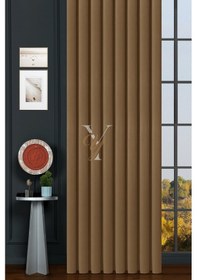 Resim İpek Kadife Fon Perde V-05 Açık Kahve Açık Kahve 