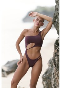 Resim Mai Collection Mai Studios Co. Donnalee Asimetrik Tek Omuz Bordo Mayokini Çok Renkli 