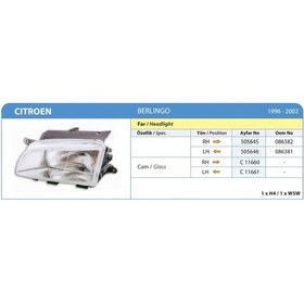 Resim Ayfar-505645 - Far Sağ Elektrikli Berlıngo 96 02 
