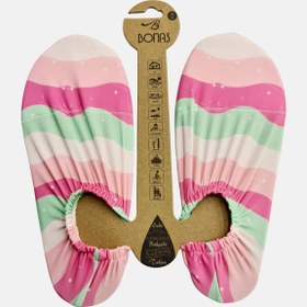 Resim Bonas Pembe Yeşil Dalga Desenli Kaydırmaz Kadın Deniz ve Havuz Ayakkabısı - Pembe-Yeşil / 40-41 