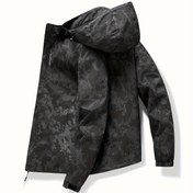 Resim Erkek Siyah Kapüşonlu Rüzgarlık Ceket, Çiçek Desenli - Günlük Uzun Kollu, Fermuarlı, Cep Detaylı, Polyester Astar, İlkbahar/Sonbahar Dış Giyim, Günlük Dış Giyim | Çiçek Desenli Ceket | Fermuarlı Ceket 