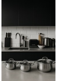 Resim Yunusoğlu Home Elora Paslanmaz Çelik 6 Parça Tencere Güveç Seti 1.20 L X 1.60 L X 2.20 Litre Yanmaz Yapışmaz Taban Gri 