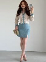 Resim Mini Pullu Denim Etek Mavi 