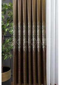 Resim Pano Fon Perde Kahverengi Damask Çiçek Desenli Fon Perde Sık Pile 1/3 Tek Kanat Kahverengi 