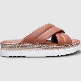 Resim %100 Hakiki Deri Taba Çapraz Bantlı Kadın Terlik-taba Taba 