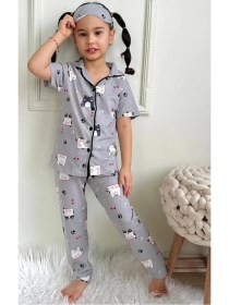 Resim Kız Çocuk Kedili Pijama Takımı 
