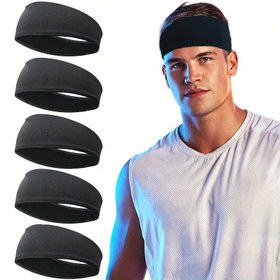 Resim Erkekler için 5 Adet Spor Bandı, Nefes Alabilir File Tasarımı, Yeniden Kullanılabilir & Yıkanabilir Erkek Bandı Ter Bandı Koşu Yoga Fitness Antrenmanı için, Hediye Seçimi için İdeal 