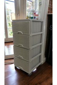 Resim LarinHome Büyük Boy Plastik Çekmeceli 4 Katlı Sebzelik Komidin Şifonyer Açık Gri 