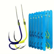 Resim 5 Adet Premium Karbon Çelik Çift Balıkçılık Kancaları - Canlı Mavi & Sarı, Önceden Bağlanmış Iseama Patlama Kancaları Kolay Yakalama İçin, Sazan Balıkçılığı İçin İdeal, Balık Yemi 