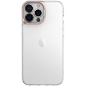 Resim CaseWorld Iphone 13 Pro Max Uyumlu Kapak Lens Standlı Sararmaz Şeffaf Silikon Kılıf - Rose Gold 