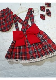 Resim Eylülcebutik Eylülce Ekoseli Kız Bebek Salopet Takım 