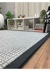 Resim Saraz Halı Kumaş Bordür Gri Bukle Antrasit Bordür Halı Salon Koridor Mutfak Çocuk Odası Halısı Kilim S267 Gri - Antrasit 