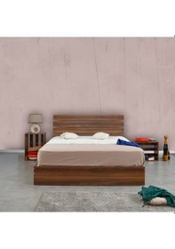 Resim Pasifichome Huga Çift Kişilik Ahşap Karyola Komodin Takım Ceviz 180 Cm 