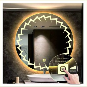 Resim Dnr-Mirror90 Cm Günışığı Ledli Tasarım Kumlamalı Dokunmatik Tuşlu Banyo Aynası Makyaj Aynası Işıklı Ayna 