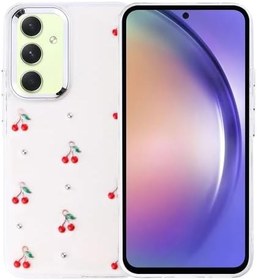 Resim Kilifplus Samsung Galaxy A54 ile Uyumlu Kılıf Şeffaf Simli Airbag Tasarımlı Kapak, Darbe Emici, Kamera Korumalı, [ Tam Uyumlu, Zarif, Kaliteli ], Kiraz 
