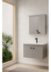 Resim Denko Bodur 80 Cm Mdf Kül Gri Banyo Dolabı Takımı Gri 