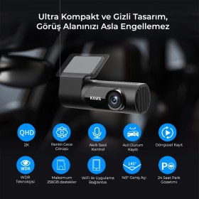 Resim Kawa D6 2K 1440P WiFi Araç Kamerası 145° Geniş Açı WDR Ön Kamera 