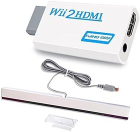 Resim Xahpower Wii için 2'si 1 arada Aksesuar Paketi Kitleri, Kablolu Kızılötesi Ray Sensör Çubuğu ve Wii to hdmi Dönüştürücü Nintendo Wii ile Uyumlu 
