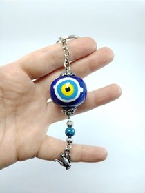 Resim El Yapımı Cam Nazar Boncuklu Seramik Anahtarlık Hediyelik Eşya 