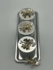 Resim Elysia Gümüş 3'lü Çerezlik,sunumluk Ve Baharatlık Dikdörtgen Tepsili Cam Kase Gümüş 