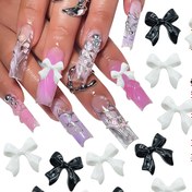 Resim 50 adet Parlak Siyah ve Beyaz Kurdele Tırnak Süsleri, Kurdele Tırnak Sanatı Aksesuarları, Kadınlar ve Kızlar için Tırnak Sanatı Malzemeleri, Tırnak Sanatı Takıları 