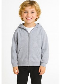 Resim Ahengim Kız - Erkek Çocuk Basic Fermuarlı Kalın 3 İplik Kışlık Okul Sweat Ak1815 Gri 