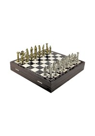 Resim Gifthome Büyük Boy Metal İngiliz Satranç Takımı Parlak Ve Ceviz Desenli Sandıklı Mdf Tahtası 36x36x6 Cm. 
