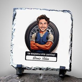 Resim Karikatürlü En Başarılı Oto Lastikçi Dekoratif Taş 