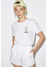 Resim Shade Kadın Pamuk El İşi Flamingo Nakış Detaylı Tasarım T-shirt 1004 60282049 - Beyaz L 