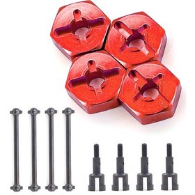 Resim Youmex Rc Araba Alüminyum Girişim Seti: Tekerlek Mil + Kilidli Somun + Köpek Kemiği, Wltoys 1/18 A959 A949 A969 A979 K929 Uyumlu Kırmızı 