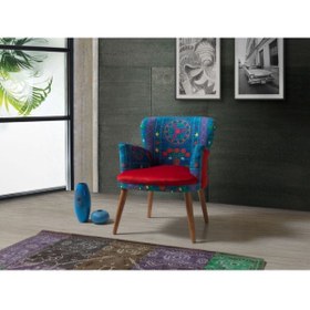 Resim Azra Aksesuar Berjer Kumaş Ahşap Ayaklı Etnik Desen 