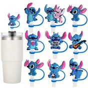 Resim 8 Adet Stitch Yeniden Kullanılabilir Pipet Kapakları - Sevimli Karikatür İçecek Kapakları, Sıçramaya Karşı Koruyucu & Kadınlar İçin Şık, İçecek Pipeti Tıpası, Kolye 